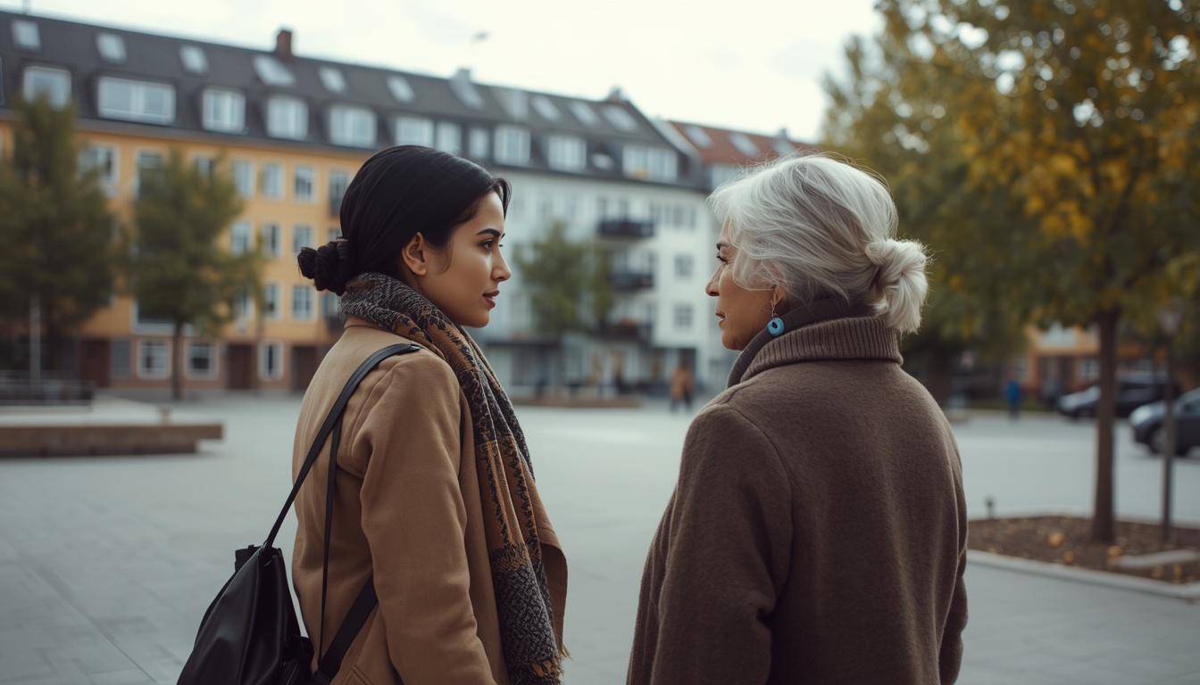 Mamma med mellanösternutseende får goda råd av erfaren familjementor